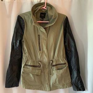 Forever 21 Olive Green Cargo Jacket with faux leather sleeves